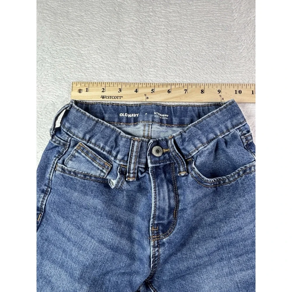 Old Navy Boys Jeans Size 7 Straight Leg Adjustable Waist Medium Wash Blue Denim
